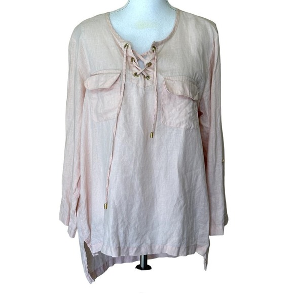 Company Ellen Tracy champagne (light peach) linen tunic, extra large, layering - Picture 1 of 7